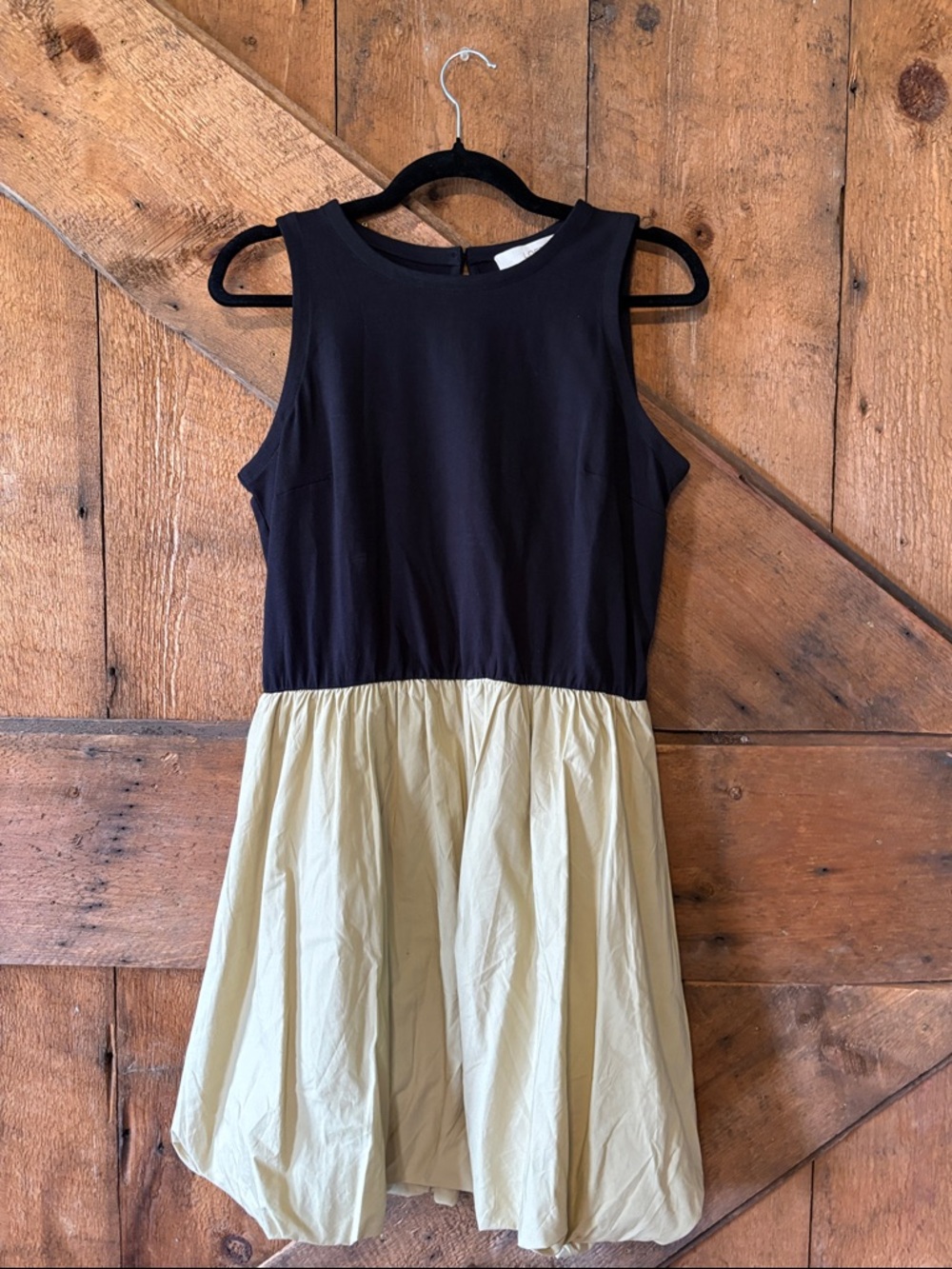 LOFT Black and Cream Sleeveless Bubble Hem Dress - Size M
